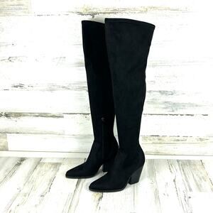 Marc Fisher Womens 5 Black Faux Suede Over-the-Knee Boots Block Heel NEW